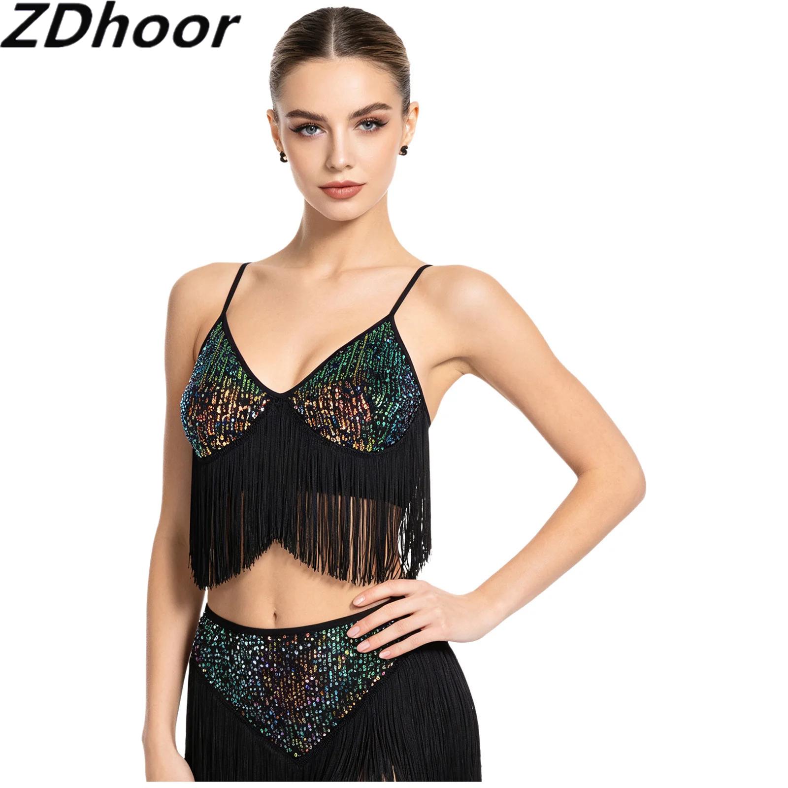Tassel Fringe Trim - Damski top do tańca latynoamerykańskiego z