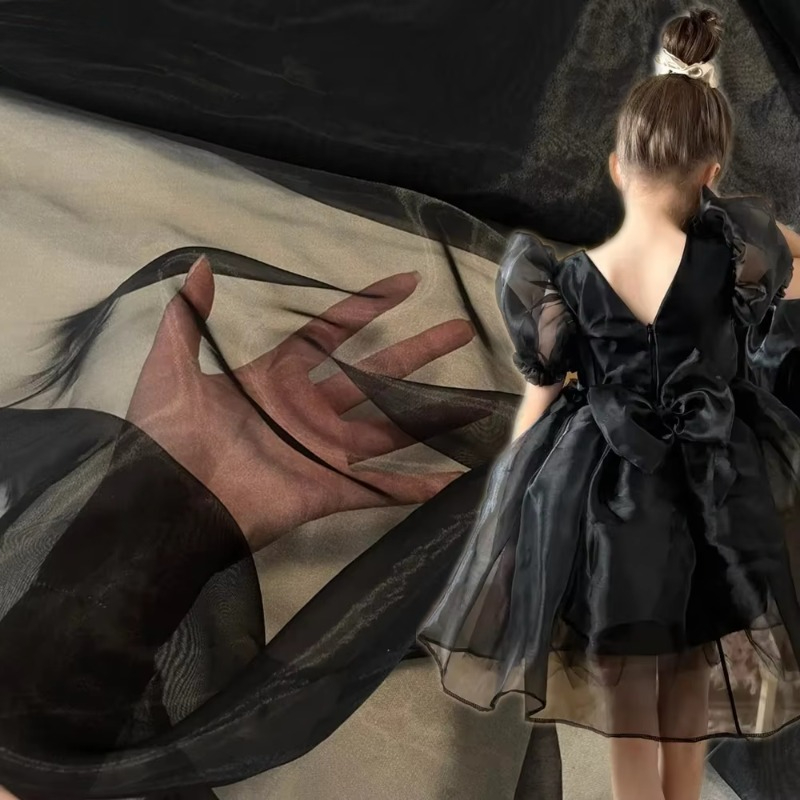 Crystal Mesh Fabric - Organza z kryształkami, 5 jardów, czarna,