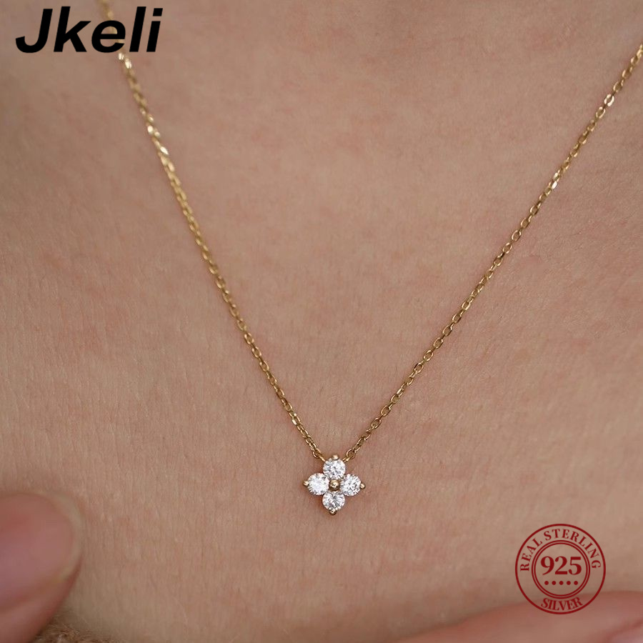 Pearl Trim Chain - Jkeli, srebrny naszyjnik 925, posrebrzany, z